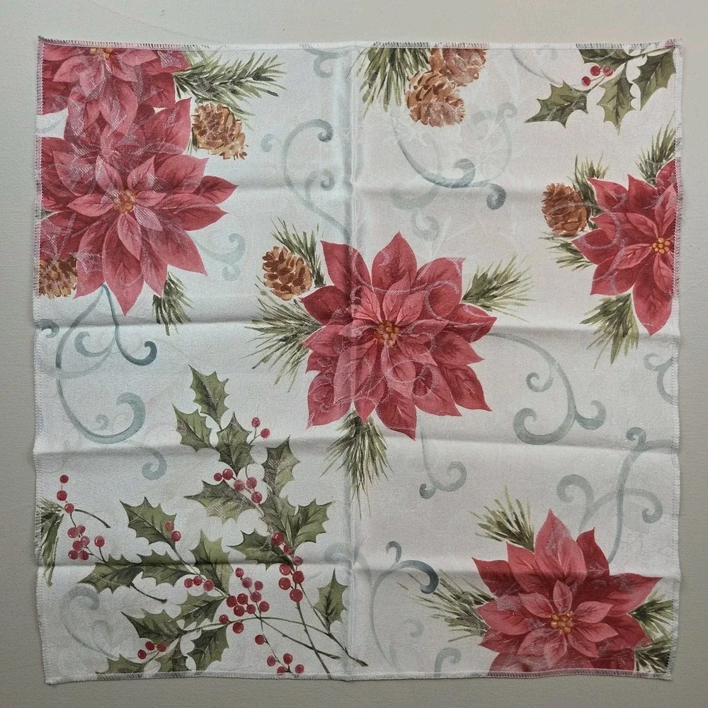 Pink Red Poinsettia Filigree Cloth Napkins 17